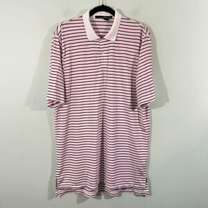 RLX Ralph Lauren White Red Striped Crystsal Springs Short Sleeve Golf Polo Sz L